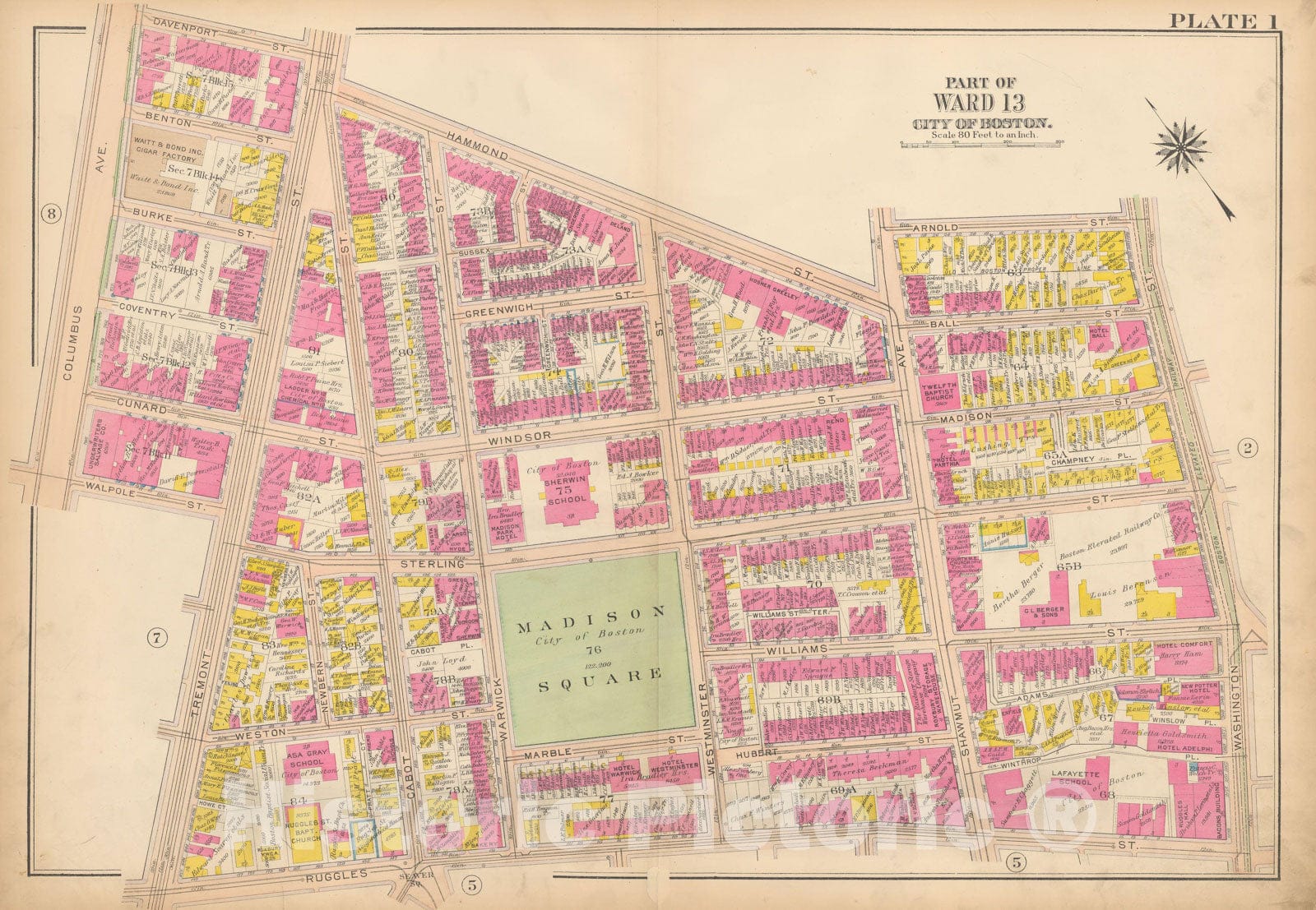 Historic Map : Atlas City of Boston, Roxbury, Roxbury 1915 Plate 001 , Vintage Wall Art