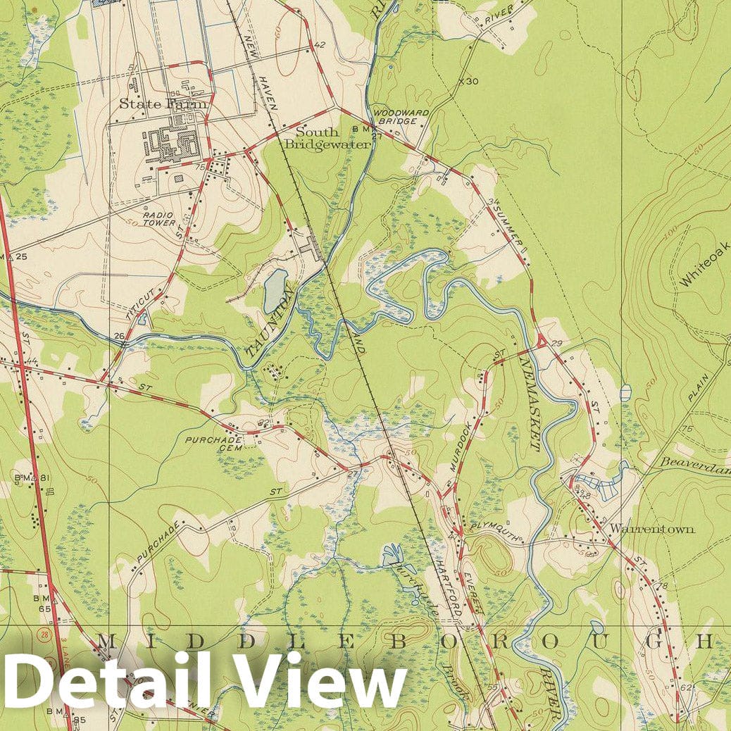 Historic Map : Bridgewater & Middleborough 1949 Topographic Map , Vintage Wall Art