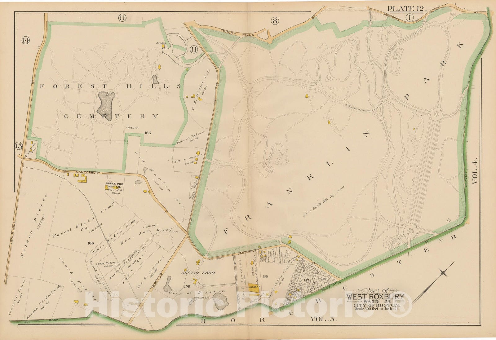 Historic Map : Atlas City of Boston, West Roxbury, Roxbury 1890 Plate 012 , Vintage Wall Art