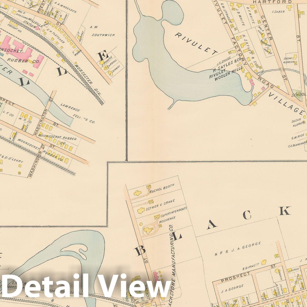 Historic Map : New Topo Atlas County of Worcester, Blackstone & Uxbridge 1898 Plate 016 , Vintage Wall Art