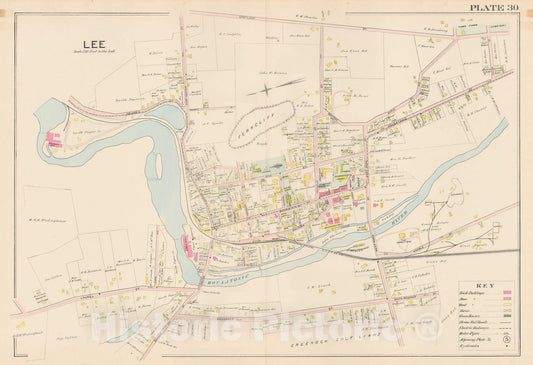 Historic Map : Atlas of Berkshire County Massachusetts, Lee 1904 Plate 030 , Vintage Wall Art