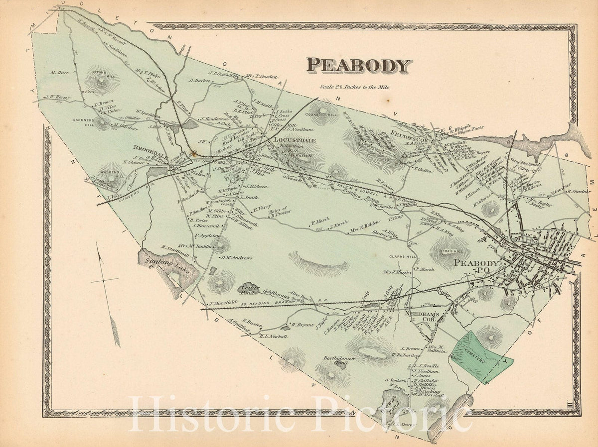 Historic Map : Atlas of Essex County Massachusetts, Peabody 1872 , v2, Vintage Wall Art