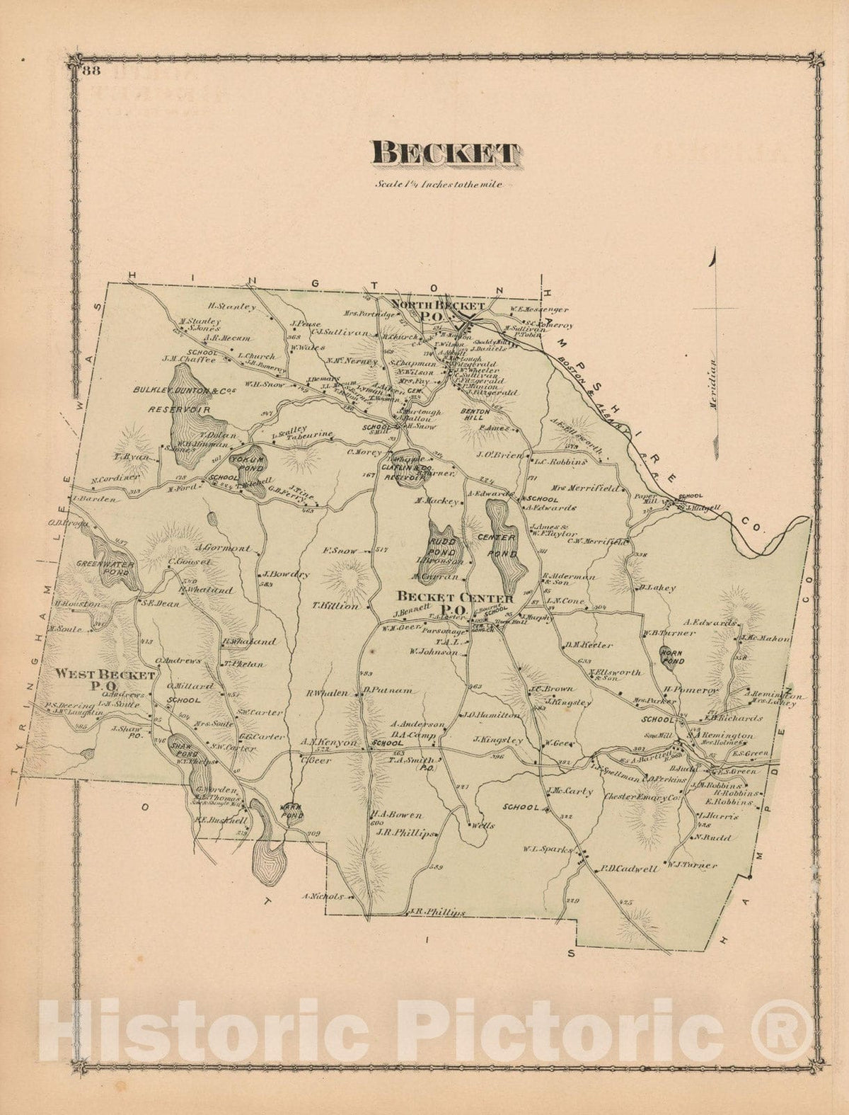 Historic Map : County Atlas of Berkshire County, Becket 1876 , Vintage Wall Art