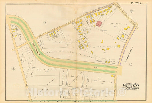 Historic Map : Atlas City of Boston, Volume 7, Brighton Mass., Brighton 1890 Plate 006 , Vintage Wall Art