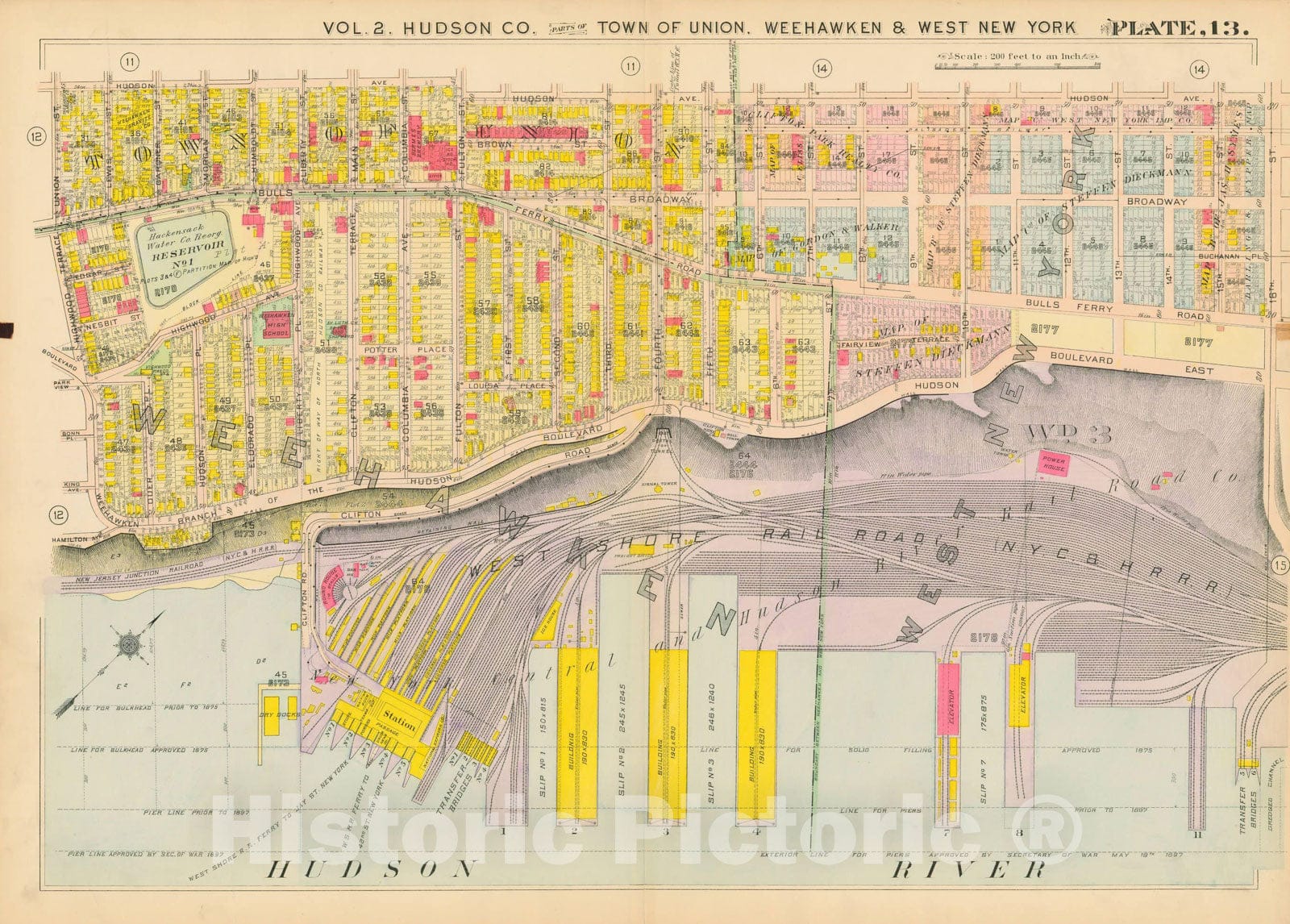 Historic Map : Atlas of Hudson County New Jersey, Union & Weehawken 1909 Plate 013 , Vintage Wall Art