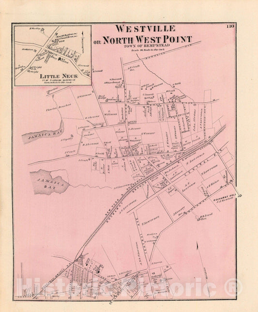 Historic Map : Atlas of Long Island, New York, Flushing & Hempstead & Queens 1873 , Vintage Wall Art