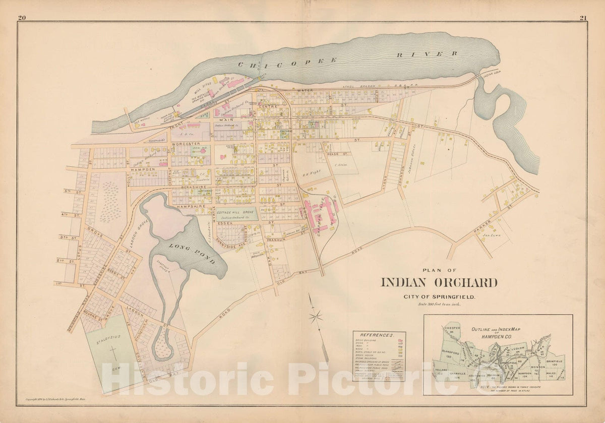 Historic Map : Atlas of Hampden County, Massachusetts, Springfield 1894 , v3, Vintage Wall Art