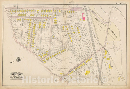 Historic Map : Atlas City of Boston Ward 25 Brighton, Brighton 1909 Plate 003 , Vintage Wall Art