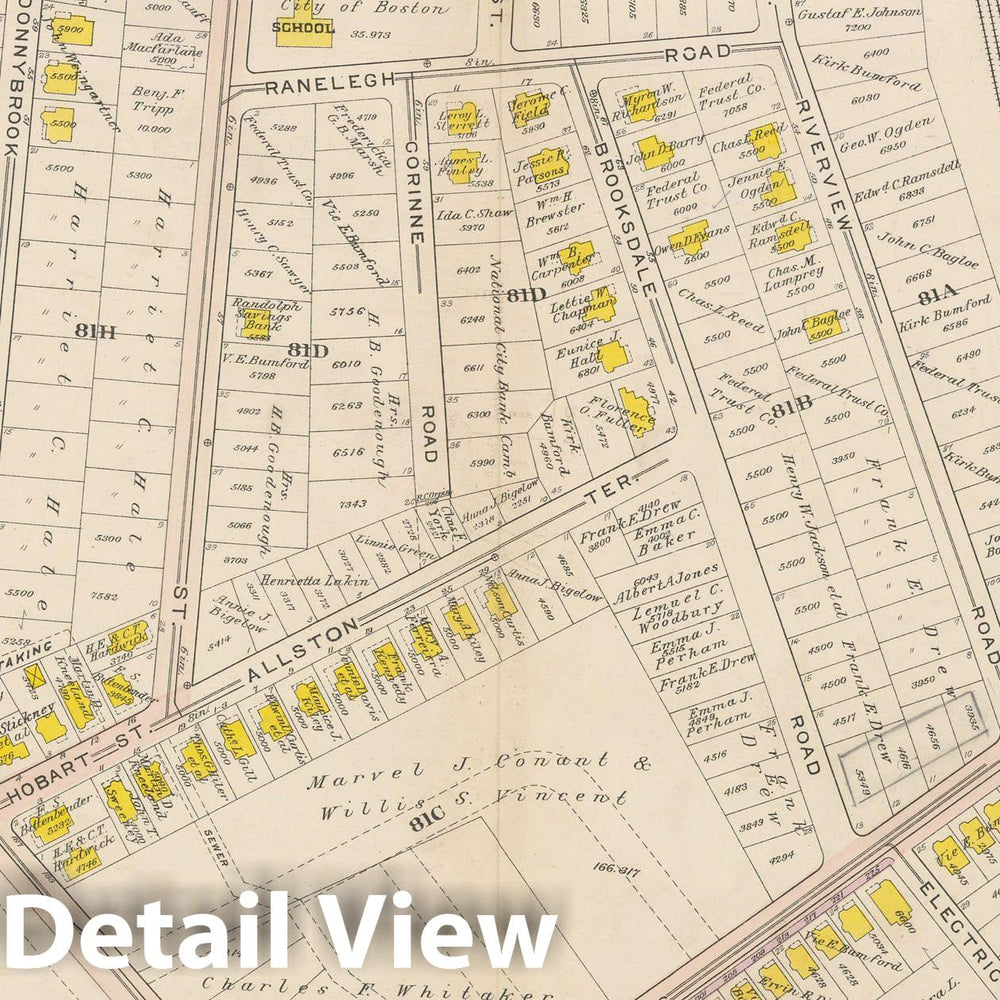 Historic Map : Atlas City of Boston Ward 25 Brighton, Brighton 1909 Plate 003 , Vintage Wall Art