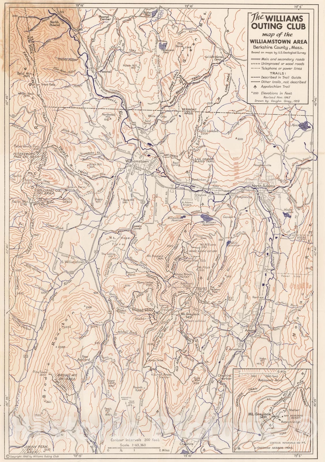 Historic Map : Berkshire County, Williamstown Area of Berkshire County 1965 , Vintage Wall Art