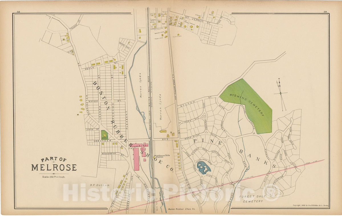 Historic Map : Atlas of Middlesex County, Massachusetts, Melrose 1889 , v4, Vintage Wall Art