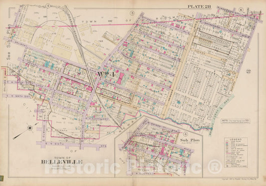 Historic Map : Atlas of Bloomfield, Belleville and Nutley; Essex County Vol D, Belleville 1932 Plate 028 , Vintage Wall Art