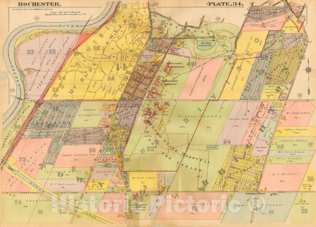 Historic Map : Plat Book of the City of Rochester New York and Vicinity, 1918 Plate 034 , Vintage Wall Art