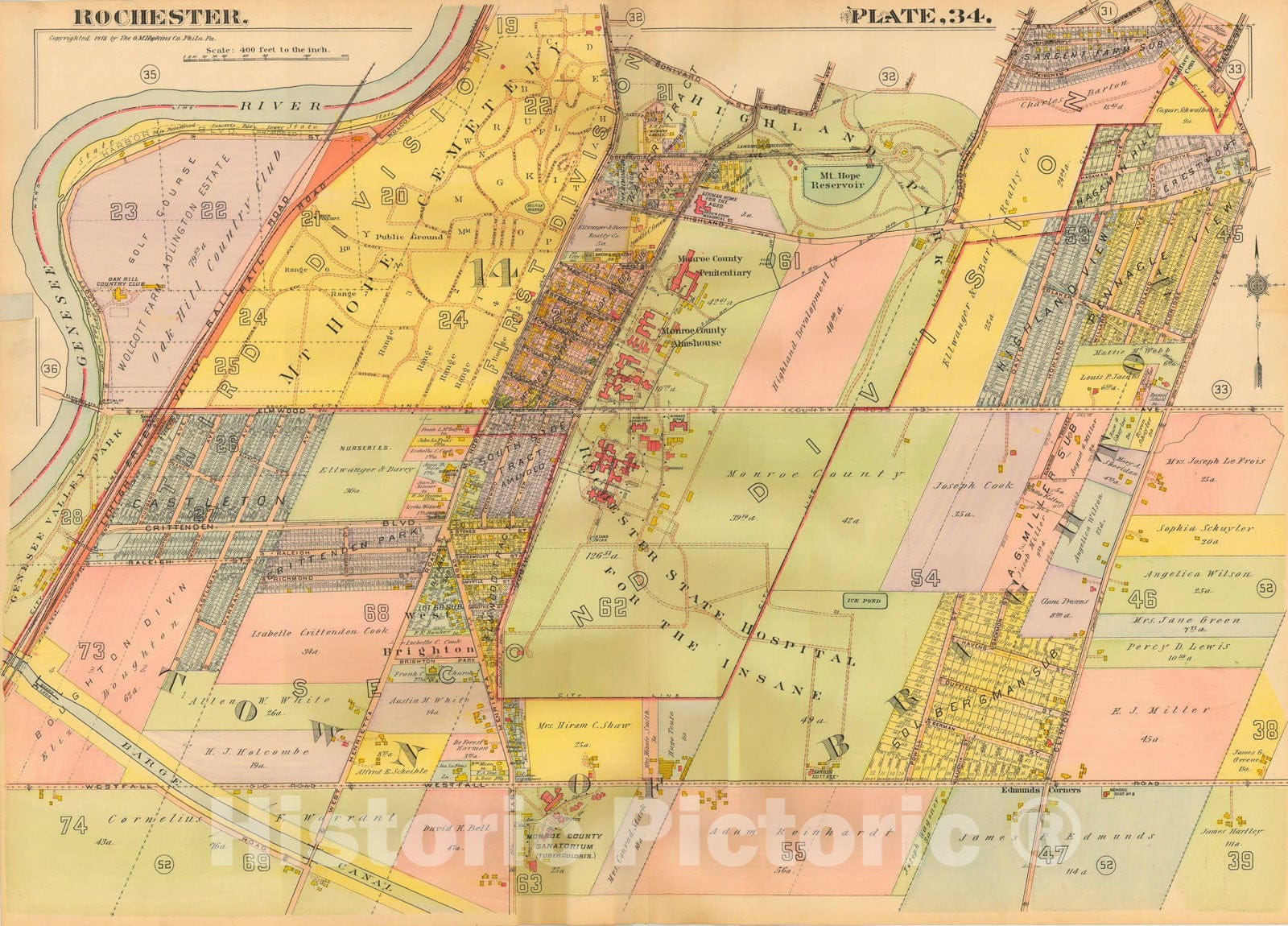 Historic Map : Plat Book of the City of Rochester New York and Vicinity, 1918 Plate 034 , Vintage Wall Art