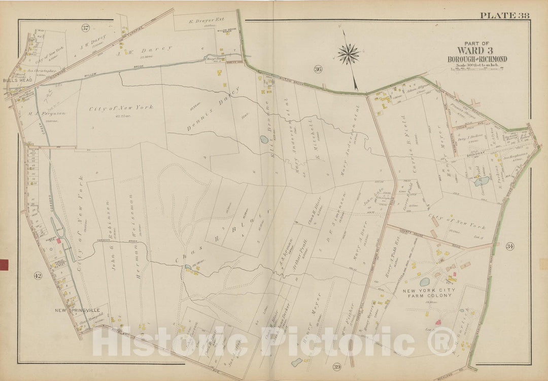 Historic Map : Atlas of Staten Island, Borough of Richmond, Vol 1, Staten Island 1917 Plate 038 , Vintage Wall Art