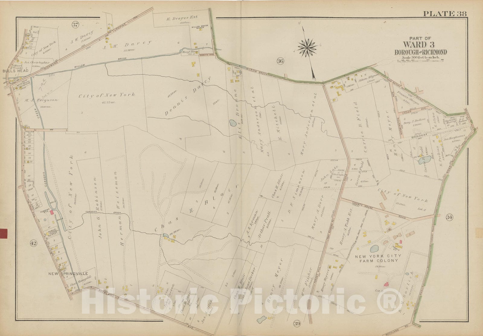 Historic Map : Atlas of Staten Island, Borough of Richmond, Vol 1, Staten Island 1917 Plate 038 , Vintage Wall Art