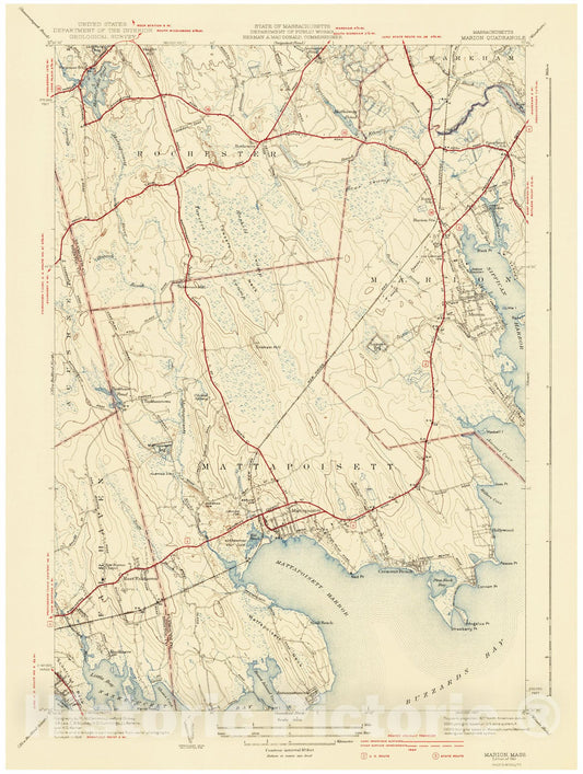 Historic Map : USGS 7.5 Minute Sheets and Quadrangles, Marion & Mattapoisett 1943 Topographic Map , Vintage Wall Art