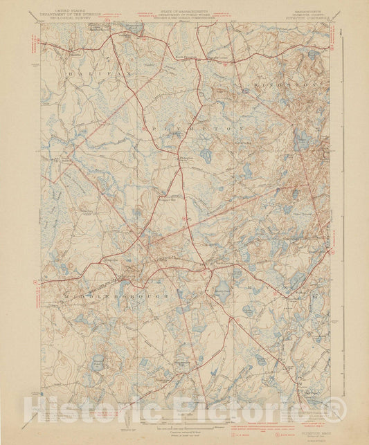 Historic Map : USGS 7.5 Minute Sheets and Quadrangles, Carver & Middleborough & Plympton 1941 Topographic Map , Vintage Wall Art