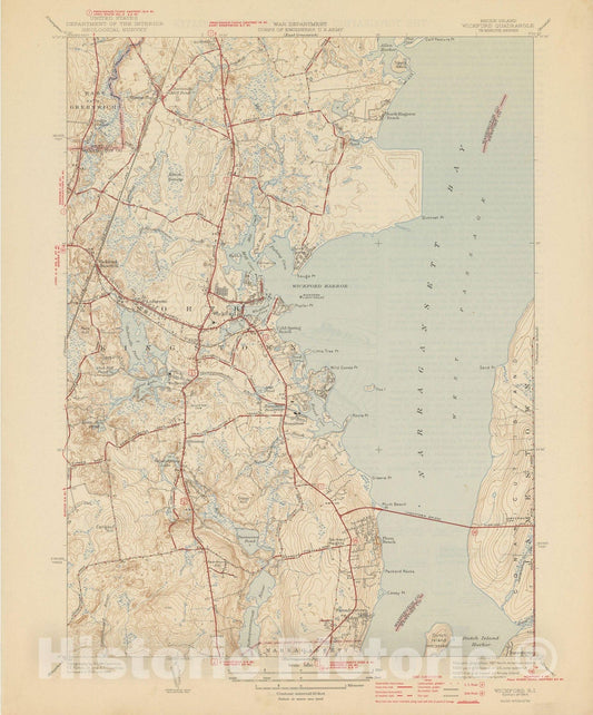 Historic Map : USGS 7.5 Minute Sheets and Quadrangles, North Kingstown & Wickford 1944 Topographic Map , Vintage Wall Art