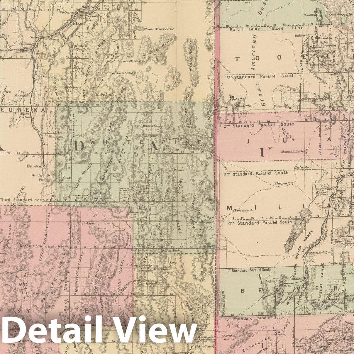 Historic Map : Nevada & Utah 1882 , Mitchell's New General Atlas , Vintage Wall Art