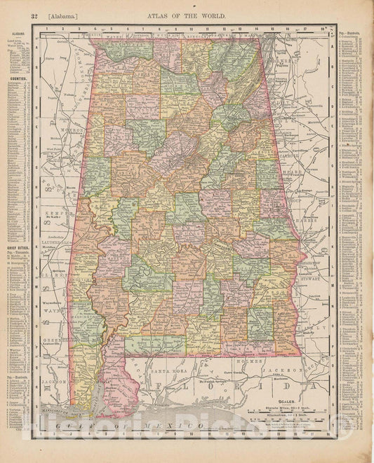 Historic Map : Alabama 1900 , Universal Atlas World , Vintage Wall Art