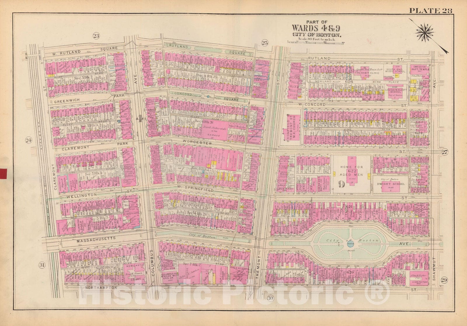Historic Map : Atlas City of Boston: Boston Proper and Back Bay, Boston 1928 Plate 028 , Vintage Wall Art
