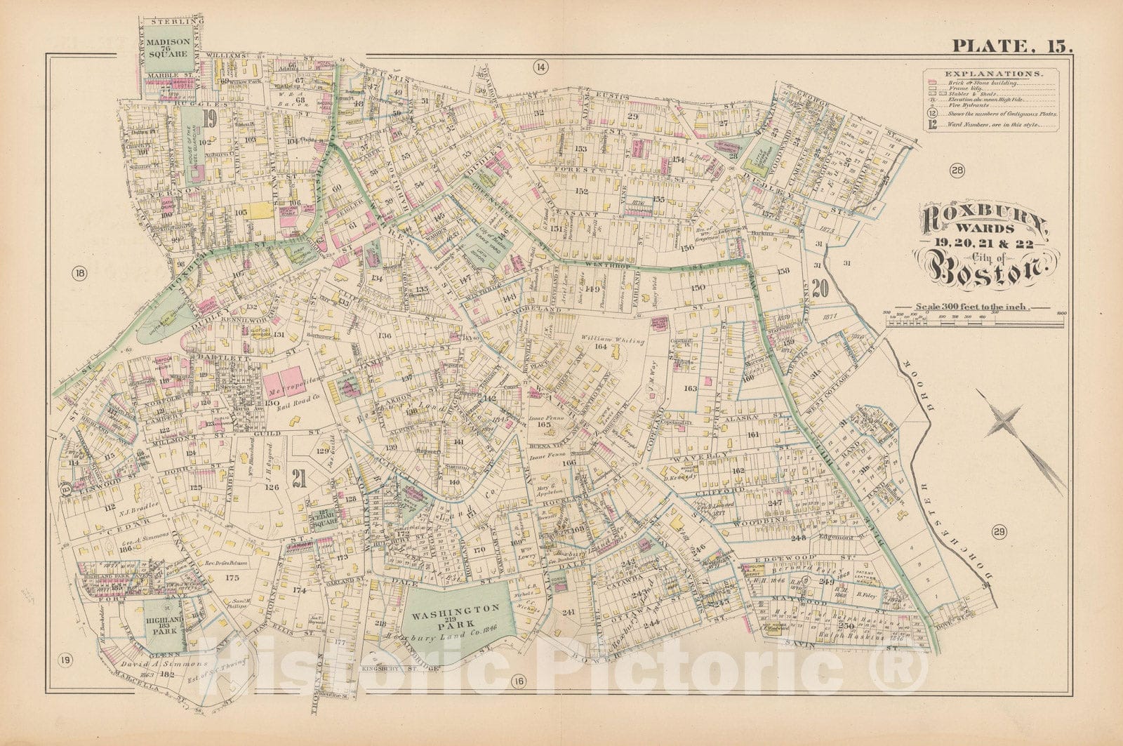 Historic Map : City Atlas of Boston, Massachusetts, Roxbury 1882 Plate 015 , Vintage Wall Art
