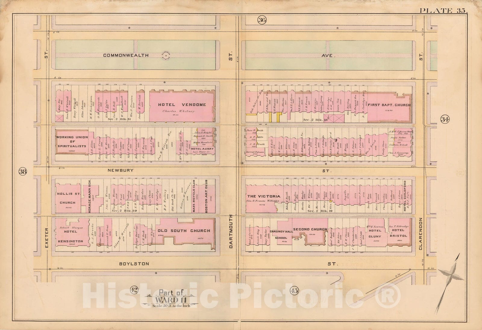 Historic Map : Atlas City of Boston, City Proper, Vol. 2, Boston 1888 Plate 035 , Vintage Wall Art