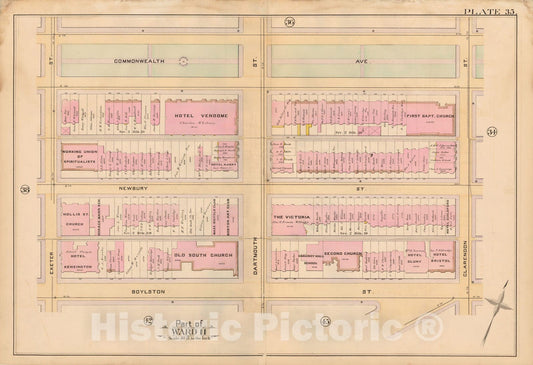 Historic Map : Atlas City of Boston, City Proper, Vol. 2, Boston 1888 Plate 035 , Vintage Wall Art