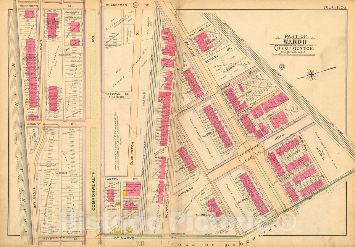 Historic Map : Atlas of Boston Proper, 1902 Plate 035 , Vintage Wall Art