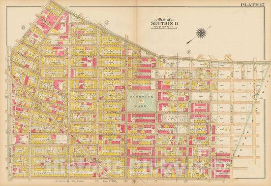 Historic Map : Vol. 1, Brooklyn 1908 Plate 017 , Atlas Borough of Brooklyn , Vintage Wall Art
