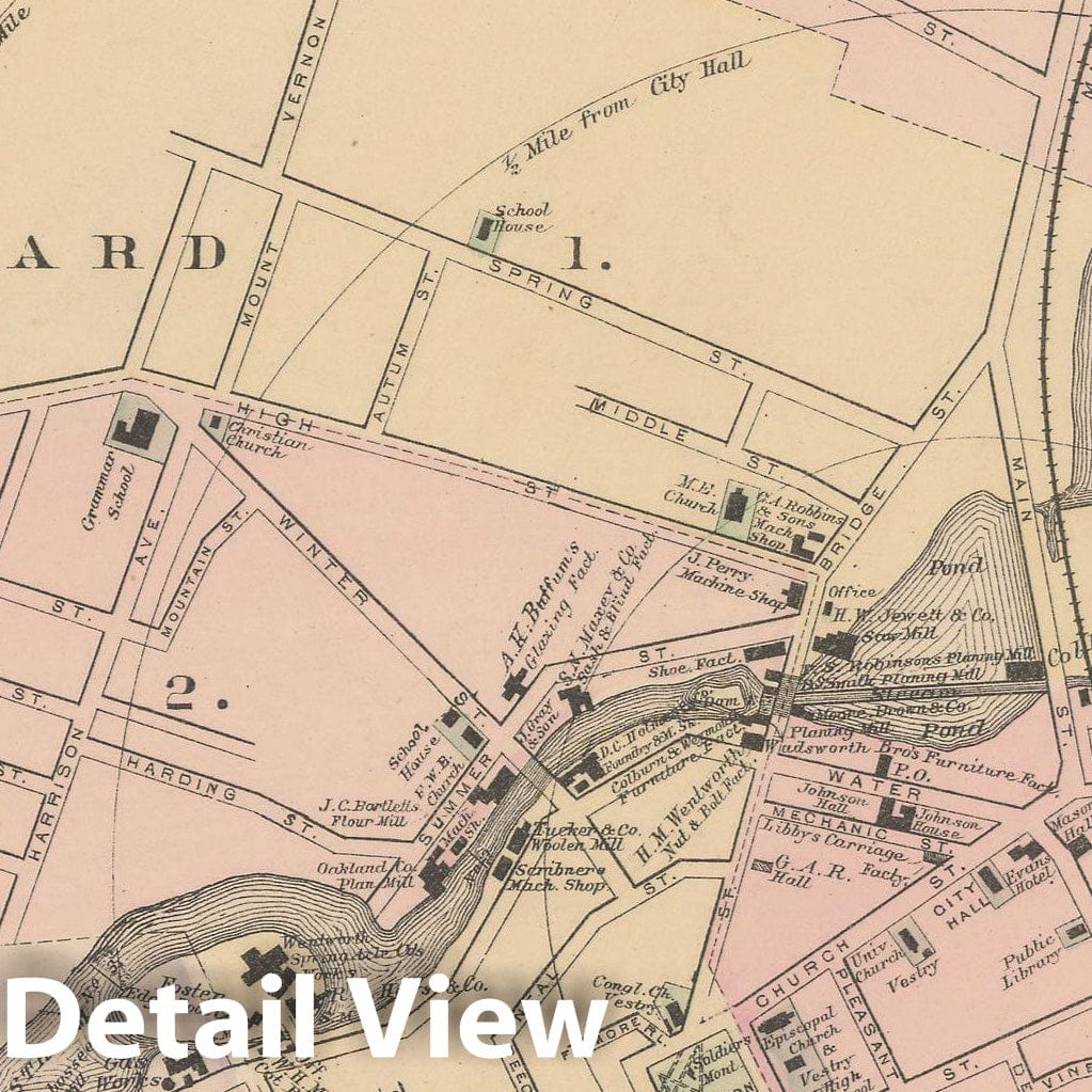 Historic Map : Atlas of Maine, Gardiner 1885 , Vintage Wall Art