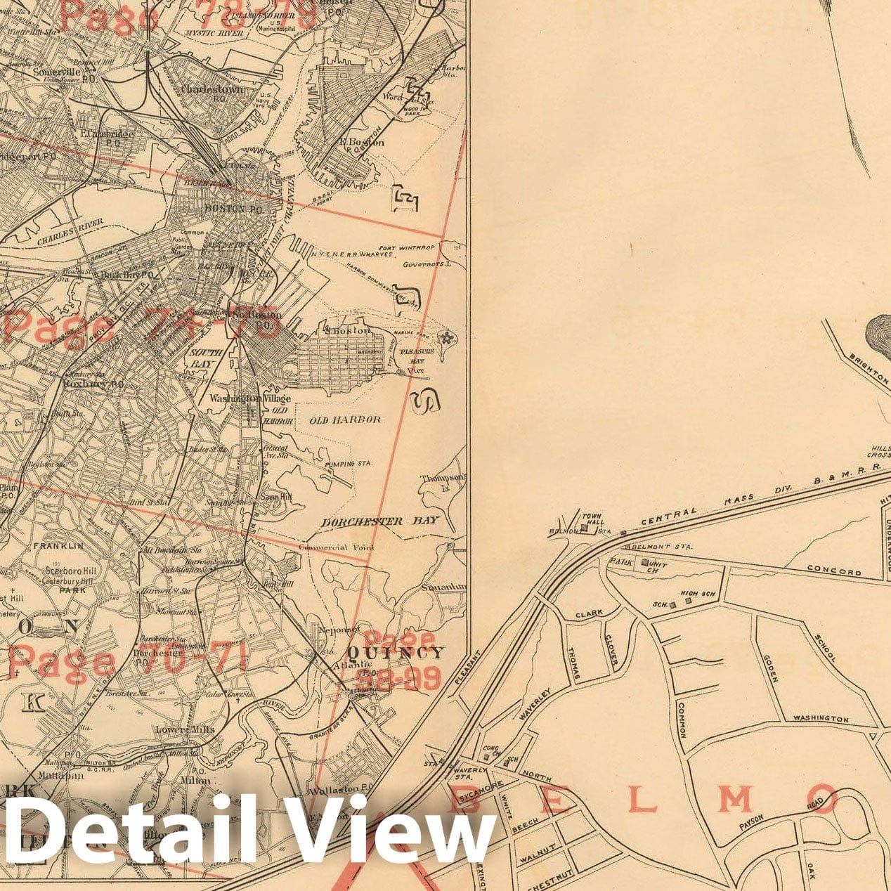 Historic Map : Atlas of Massachusetts, Belmont & Boston & Cambridge & Watertown 1891 , Vintage Wall Art