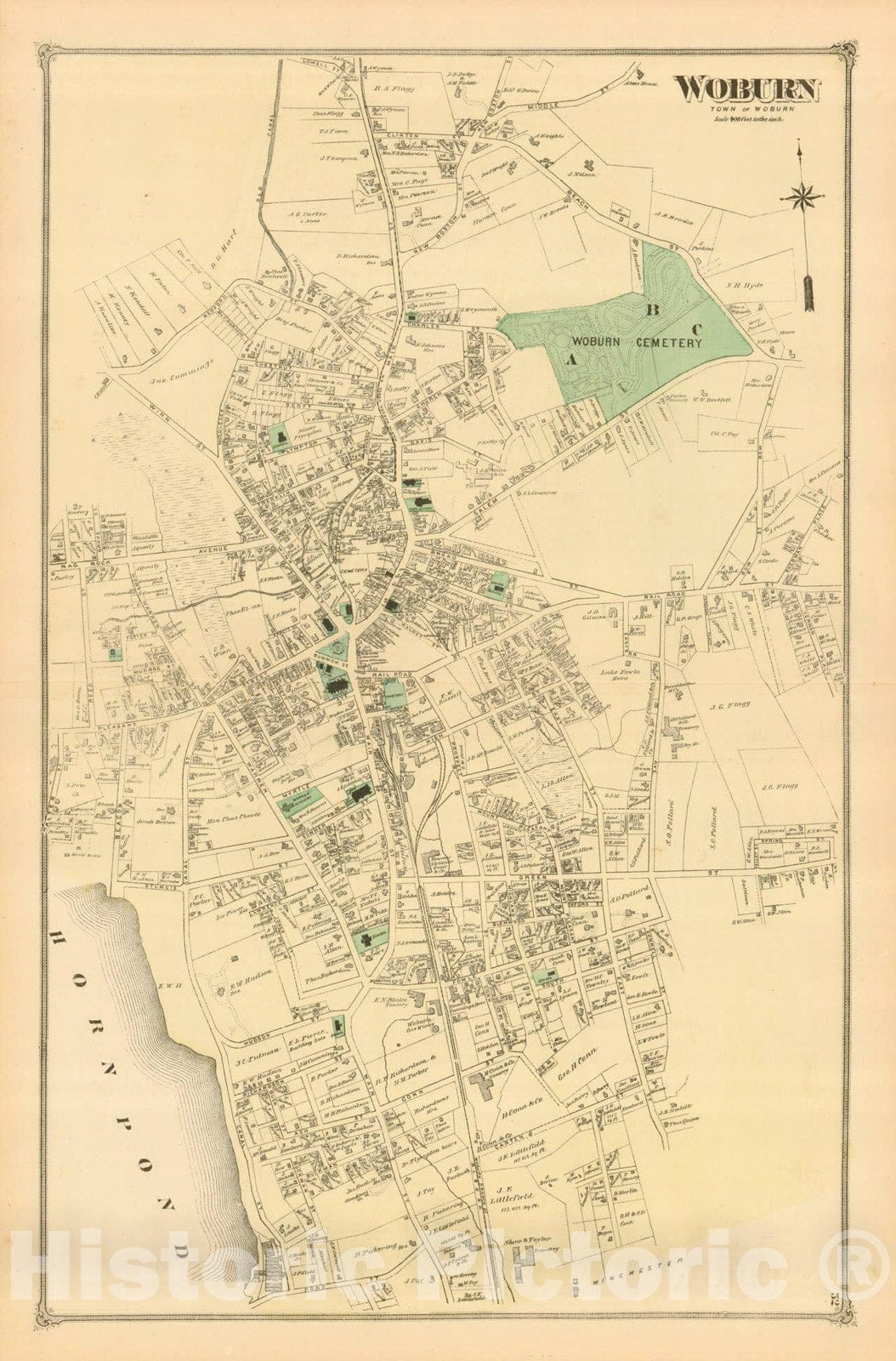 Historic Map : County Atlas of Middlesex Massachusetts, Woburn 1875 , v2, Vintage Wall Art