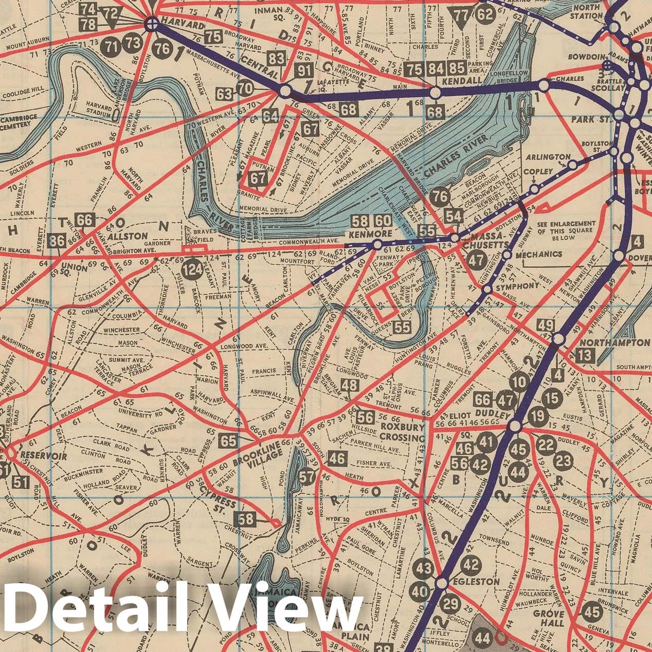 Historic Map : Greater Boston Transit Maps, Boston Elevated Railway System Route Map No. 7 1946 Railroad Catography , Vintage Wall Art