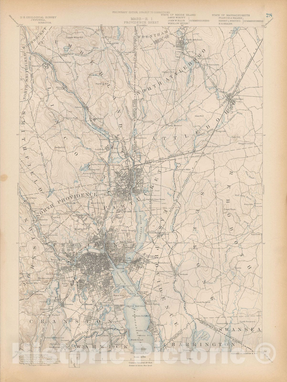 Historic Map : Atlas of Massachusetts, Attleboro & North Attleborough & Pawtucket & Providence 1890 Page 28 , Vintage Wall Art