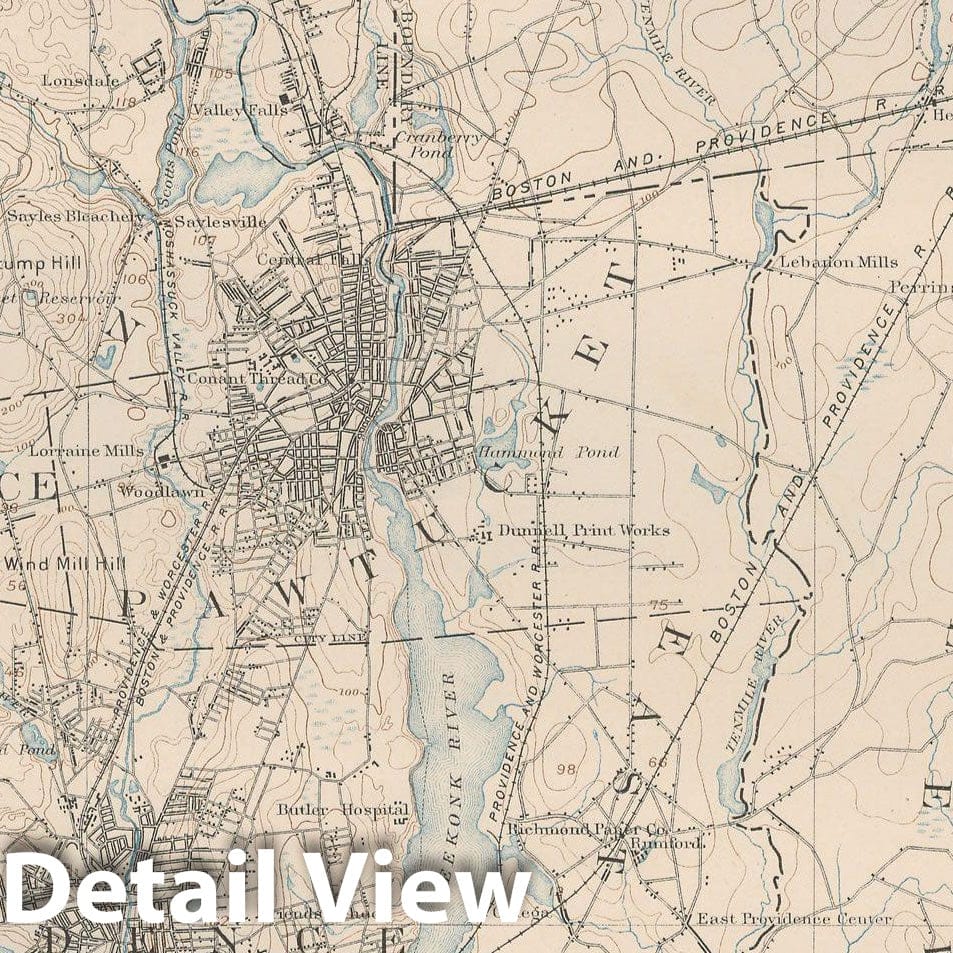 Historic Map : Atlas of Massachusetts, Attleboro & North Attleborough & Pawtucket & Providence 1890 Page 28 , Vintage Wall Art