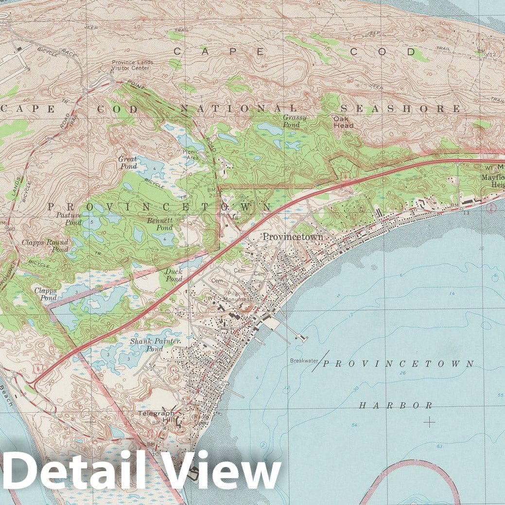 Historic Map : USGS 7.5 Minute Sheets and Quadrangles, Provincetown 1972 Topographic Map , Vintage Wall Art