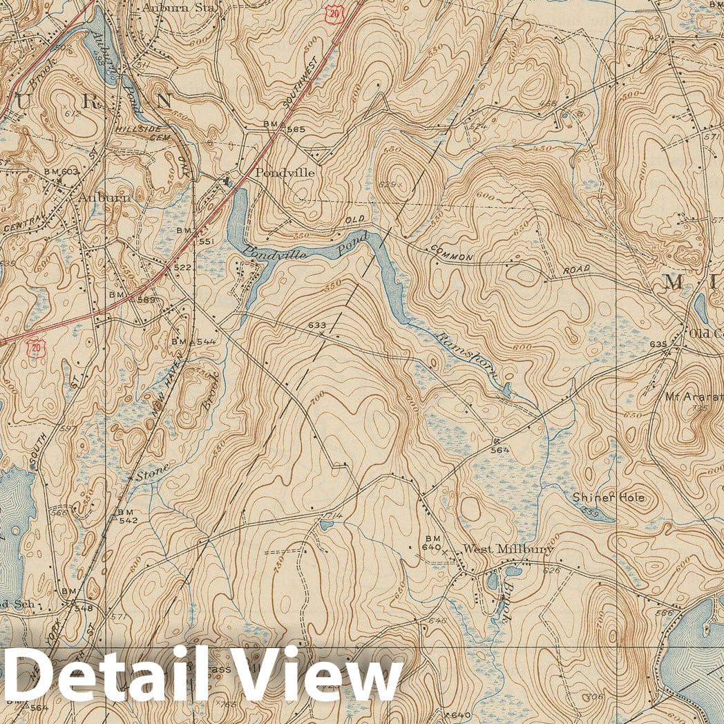 Historic Map : USGS 7.5 Minute Sheets and Quadrangles, Auburn & Millbury & Worcester 1939 Topographic Map , Vintage Wall Art