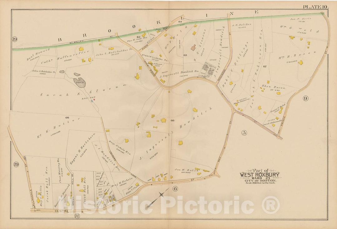 Historic Map : Atlas City of Boston, West Roxbury, Jamaica Plain 1890 Plate 010 , Vintage Wall Art