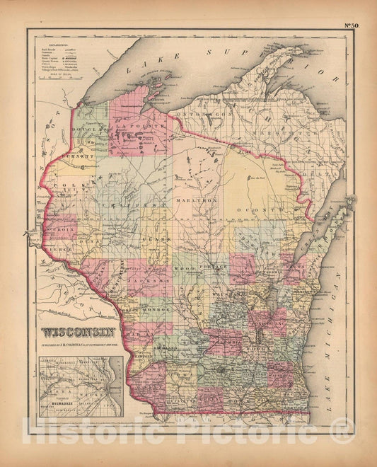 Historic Map : Wisconsin 1857 , General Atlas (Of The World) , Vintage Wall Art