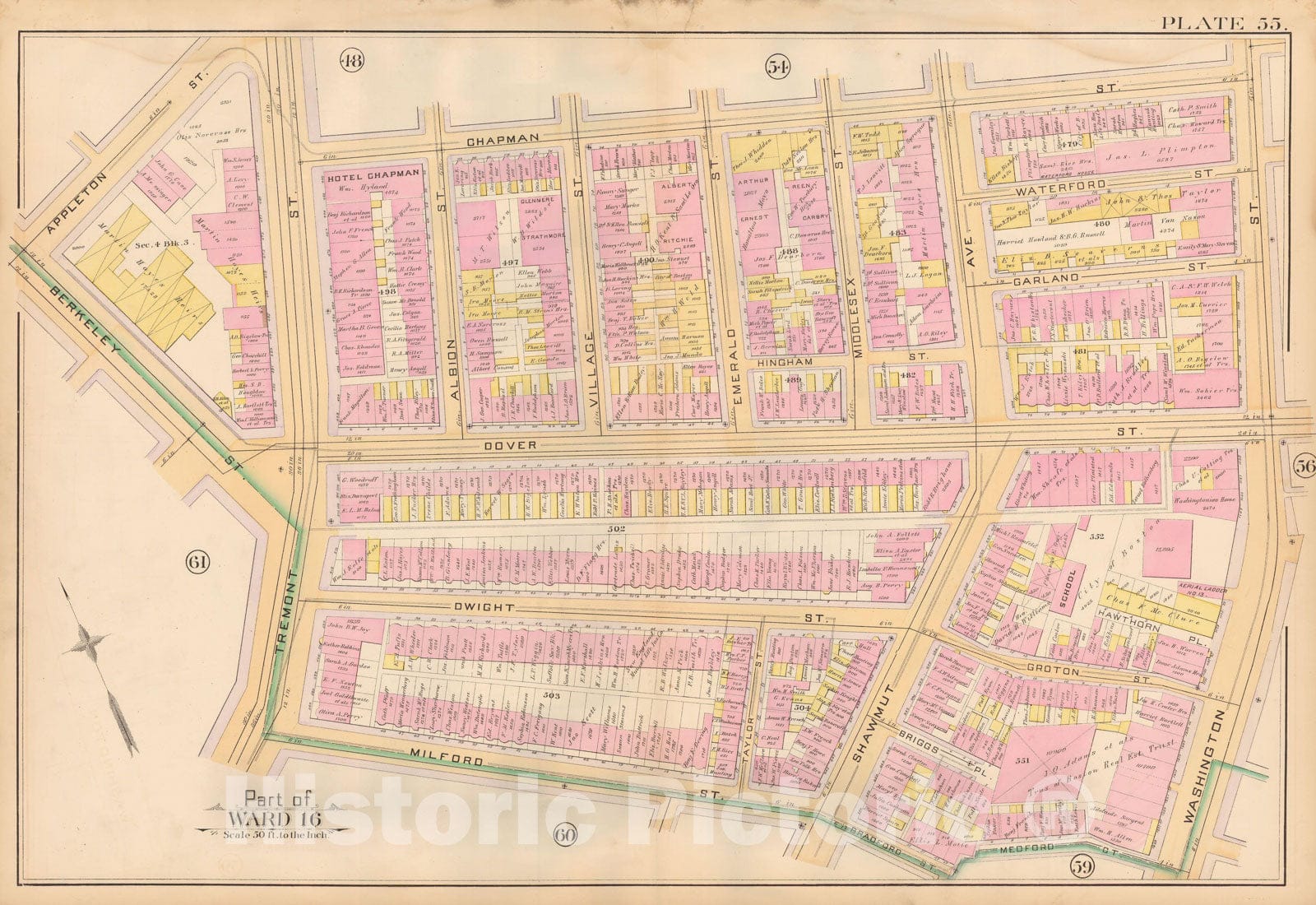 Historic Map : Atlas City of Boston, City Proper, Vol. 2, Boston 1888 Plate 055 , Vintage Wall Art