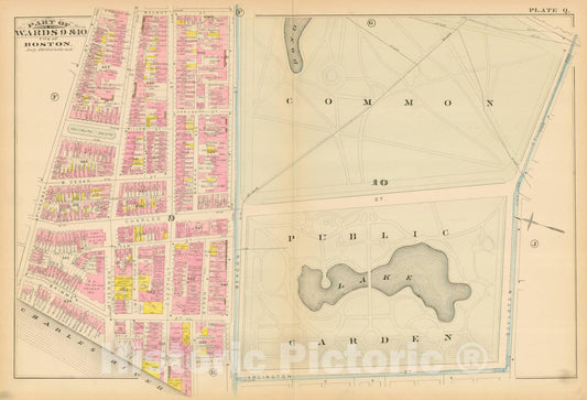 Historic Map : Atlas City of Boston, Boston Proper, Volume I, Boston 1883 Plate Q , Vintage Wall Art