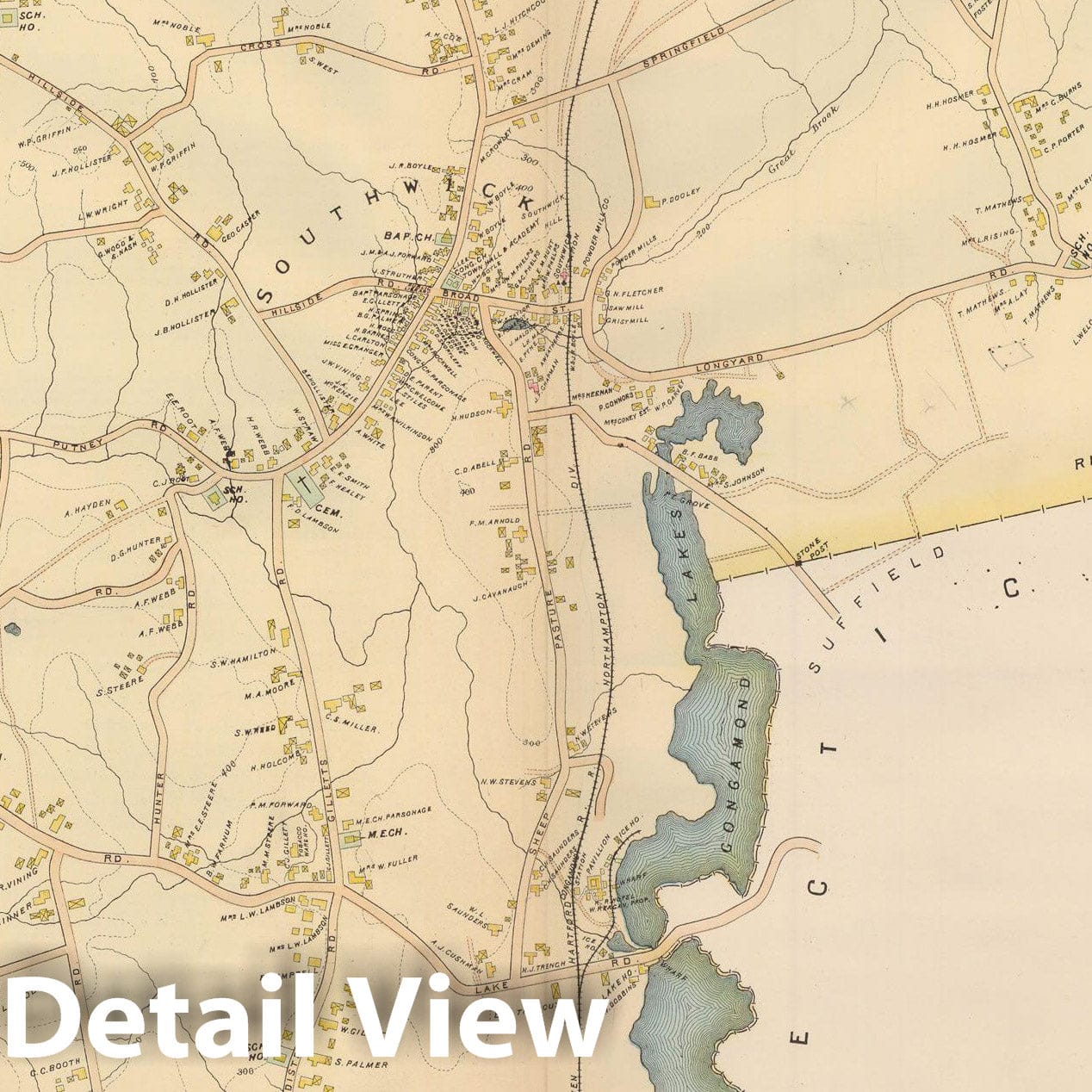 Historic Map : Atlas of Hampden County, Massachusetts, Southwick 1894 , Vintage Wall Art