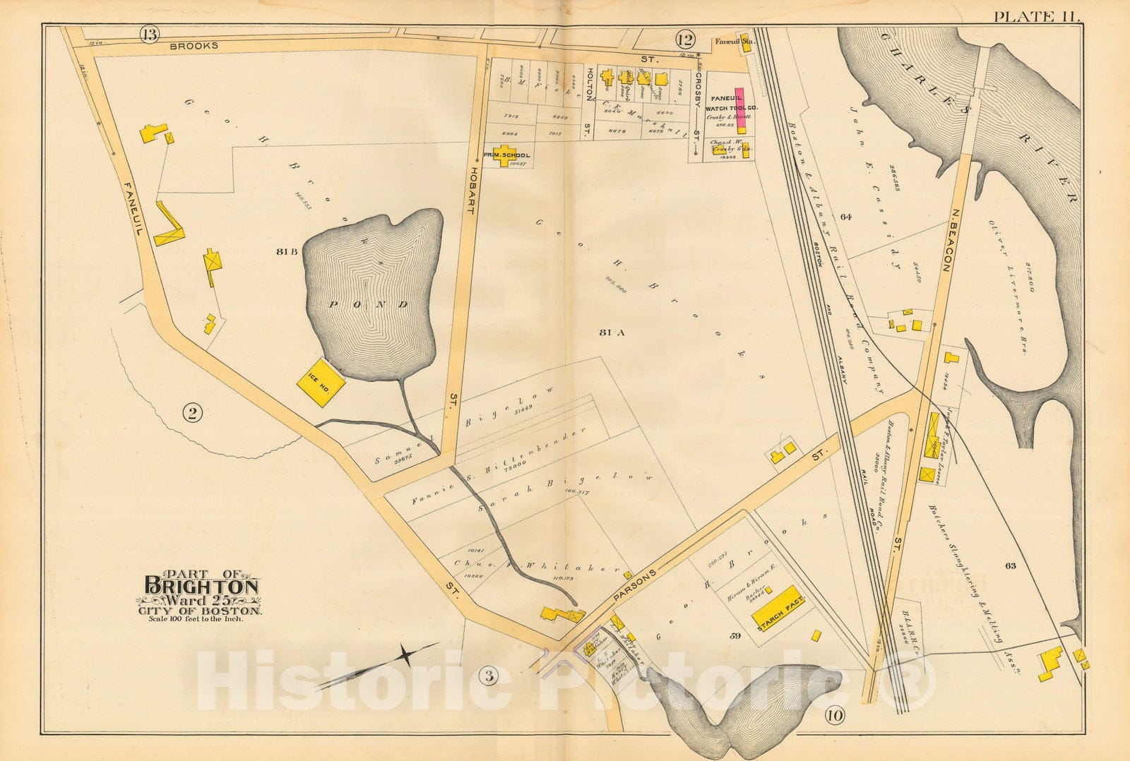 Historic Map : Atlas City of Boston, Volume 7, Brighton Mass., Brighton 1890 Plate 011 , Vintage Wall Art