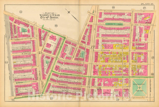 Historic Map : Atlas City of Boston, City Proper and Roxbury, Boston 1890 Plate 019 , Vintage Wall Art