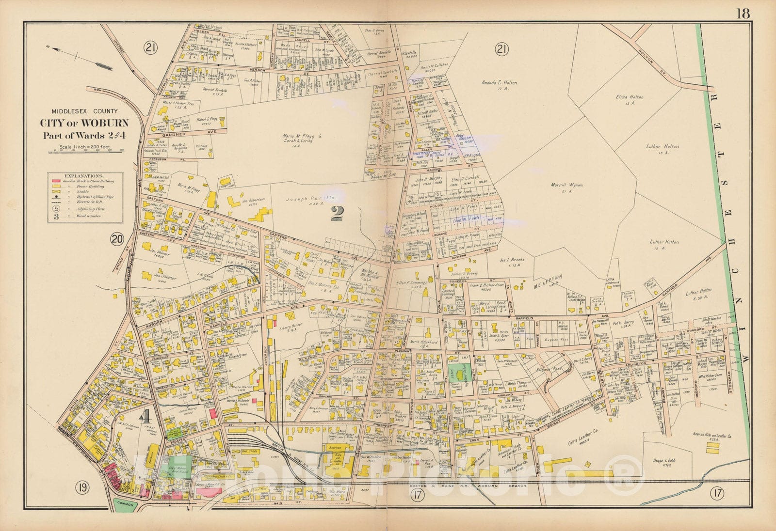 Historic Map : Atlas of Middlesex County, MA Vol. 2, Woburn 1906 Plate 018 , Vintage Wall Art