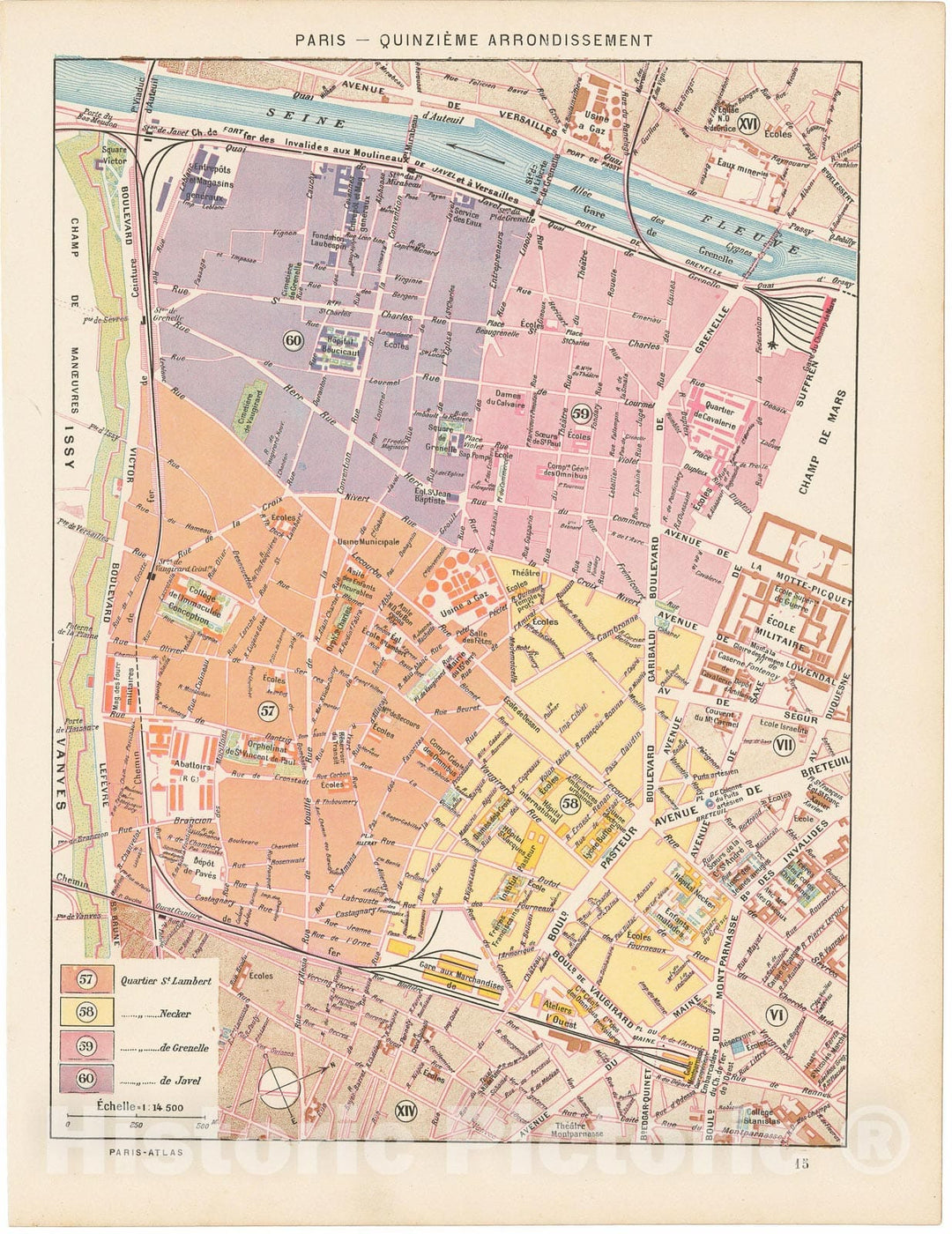 Historic Map : Europe, Paris 1900 15th Arrondissement , Vintage Wall Art