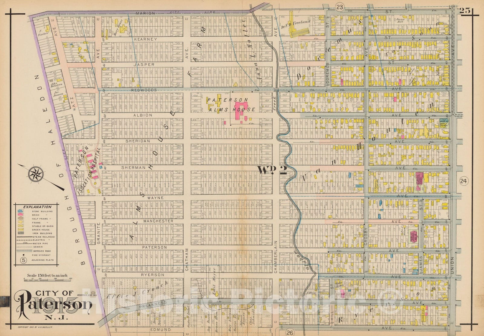 Historic Map : Atlas City of Paterson, New Jersey, Paterson 1915 Plate 025 , Vintage Wall Art