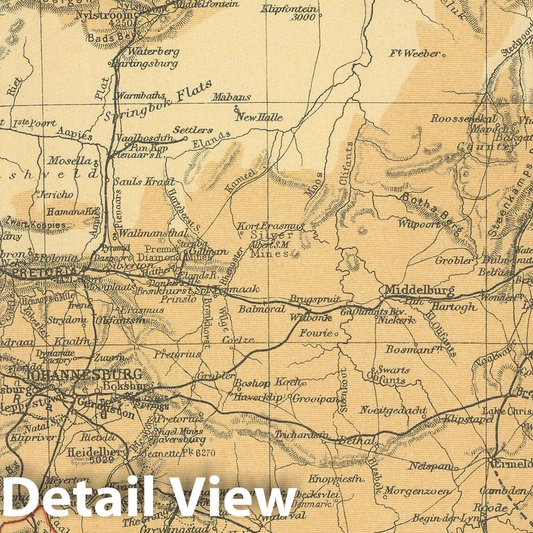 Historic Map : Central Transvaal 1911 , Vintage Wall Art